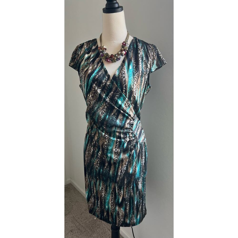 AA Studio AA Women's Cap Sleeves V-Neck Midi Multicolor Faux Wrap Dress Size 14W